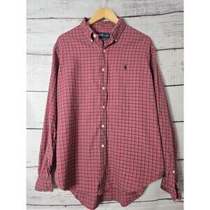 Ralph Lauren Mens Shirt Large Red Blue Check Button Down Blue Pony Classic Fit